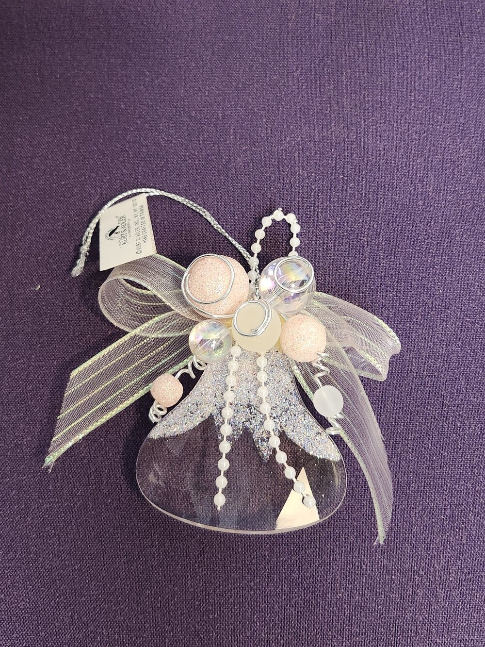 Delicate Clear Bell Ornament With Pink Glitter